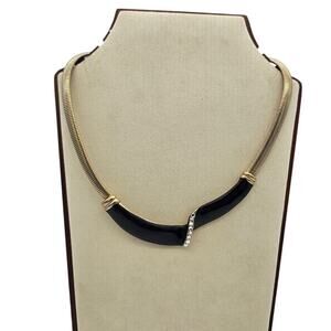 Vintage Don Lin Black Enameled Gold Tone Necklace Collar